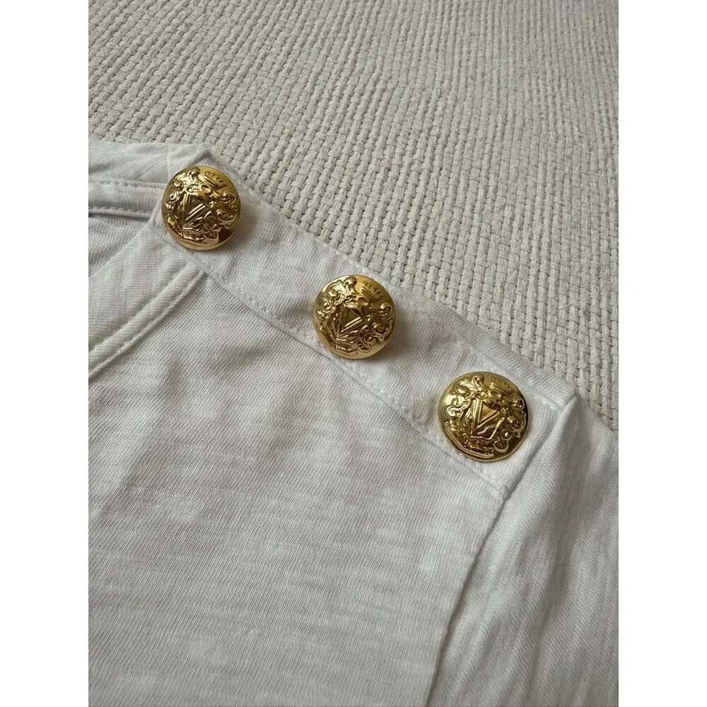 Veronica Beard Horse Graphic Gold Button Tee White XL Cotton Shirt - Picture 6 of 7